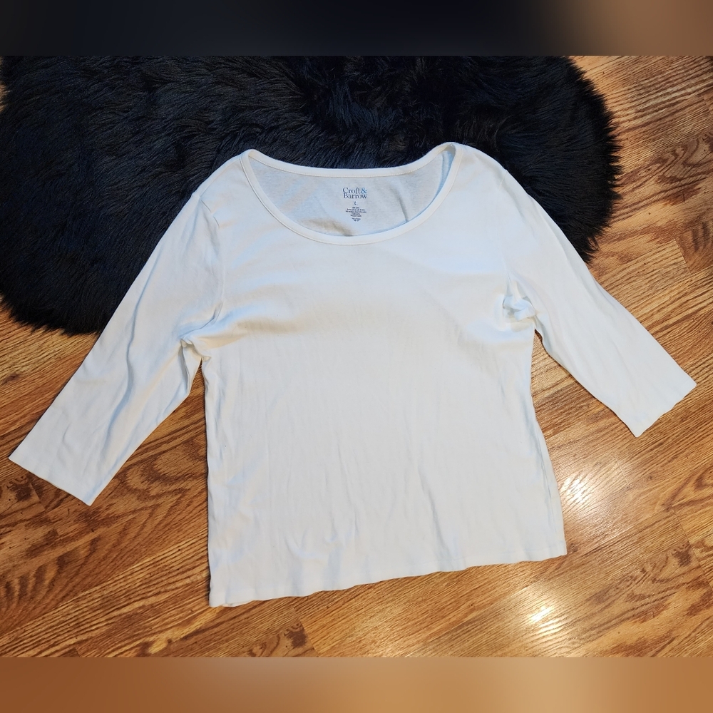 Croft and Barrow White 3/4 Sleeves Cotton Tee Women's Size XL